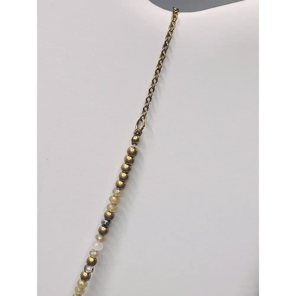 Long Gold Tone Beaded Tassel Necklace with Beaded Knot